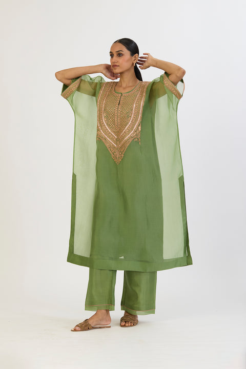 Mitali Kaftan and Pant - Dull Green