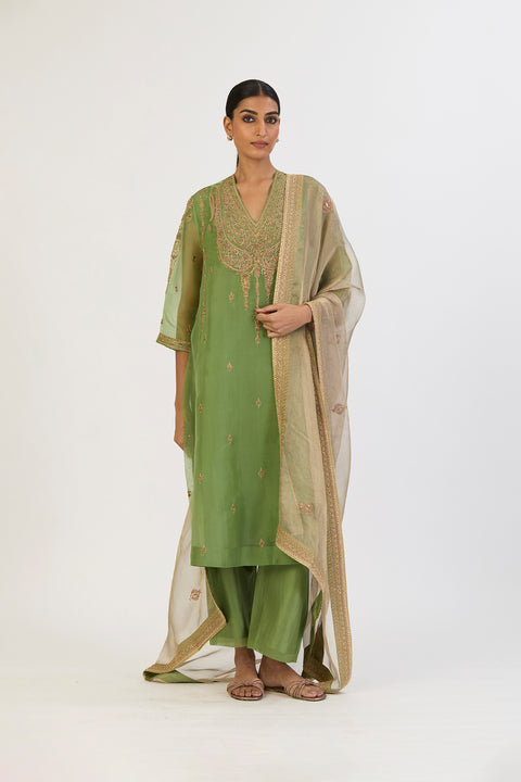 Vamika Kurta and Pant - Dull Green
