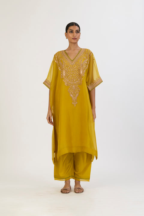 Niharika Kaftan and Pant - Lime Green