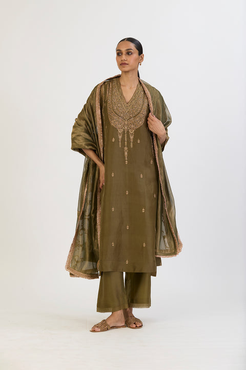 Vamika Kurta and Pant - Mehndi Green