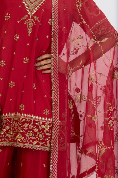 Dhvani Kurta and Sharara - Red