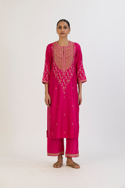 Chitrali Kurta and Pant - Fuschia