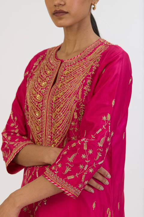 Chitrali Kurta and Pant - Fuschia