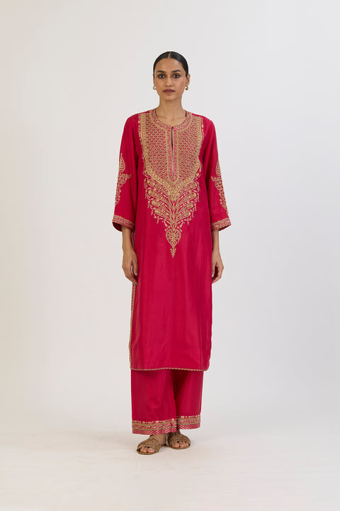 Manjari Kurta and Pant - Dark Pink