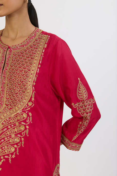 Manjari Kurta and Pant - Dark Pink