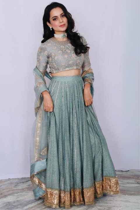 Meera Lehenga Set-Sage Blue