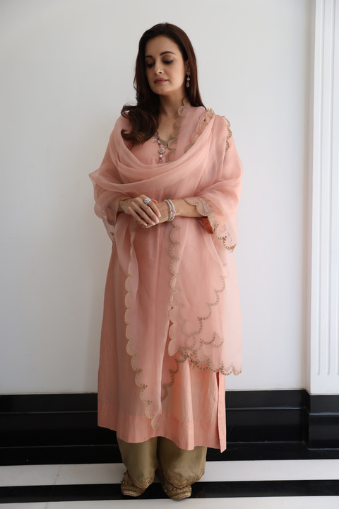 Dia Kurta Set-Salmon Pink