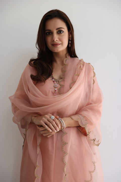 Dia Kurta Set-Salmon Pink