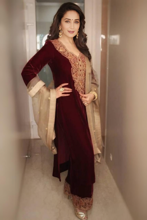 Elham Kurta and Pant-Maroon