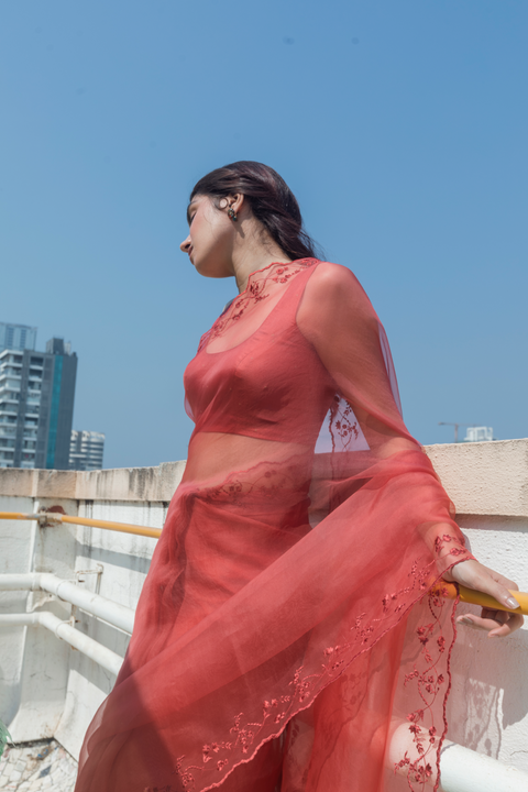 Rhea Saree-Dull Red