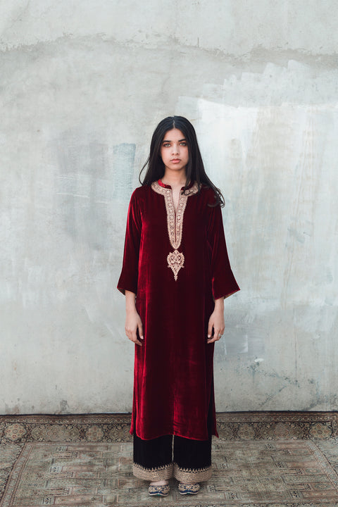 Aafia Kurta and Pant - Maroon
