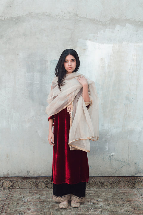 Aafia Kurta and Pant - Maroon