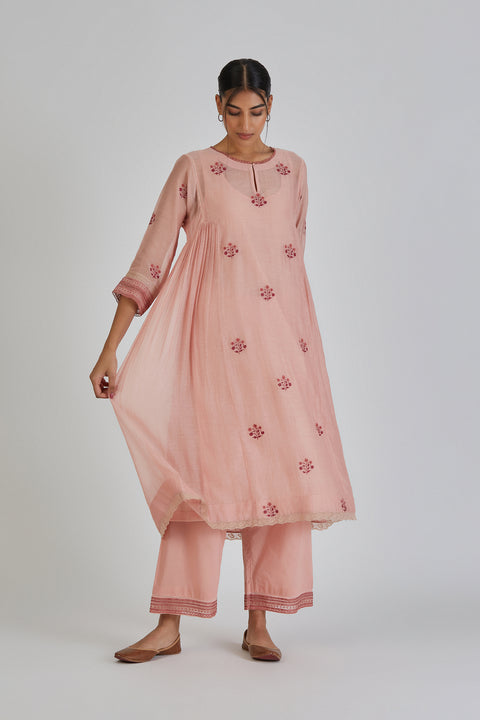 Parisa Kurta and Pant-Salmon Pink