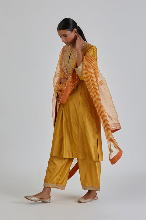 Kashida Kurta and Pant-Yellow
