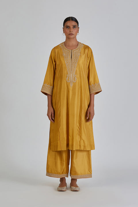 Kashida Kurta and Pant-Yellow