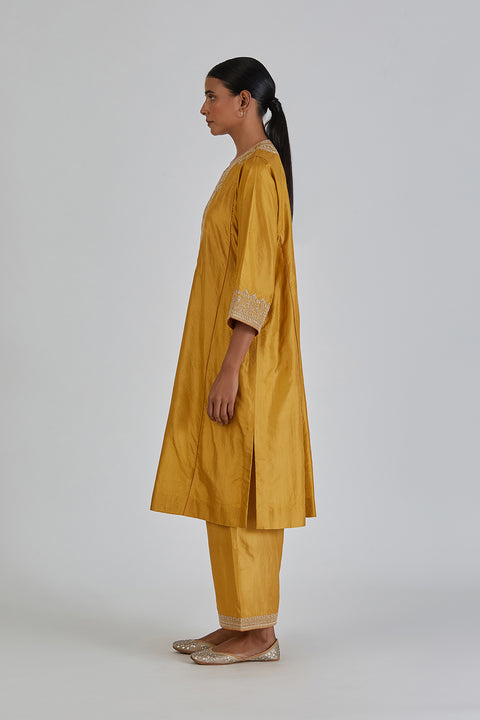 Kashida Kurta and Pant-Yellow