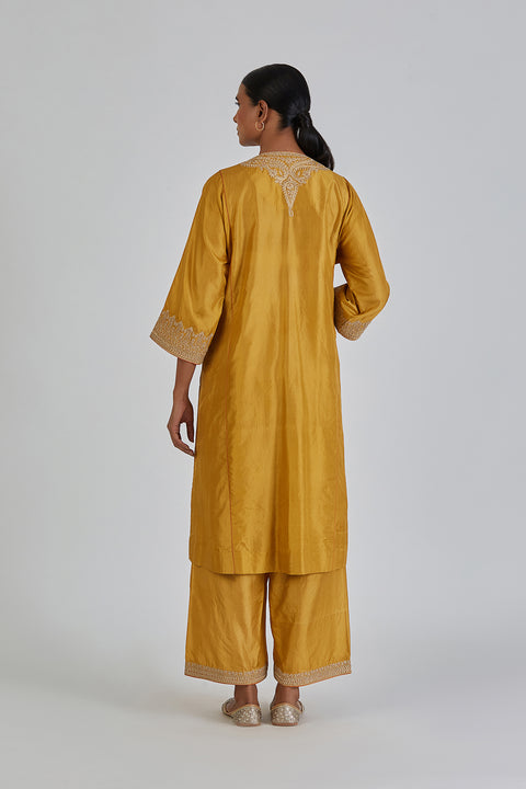 Kashida Kurta and Pant-Yellow