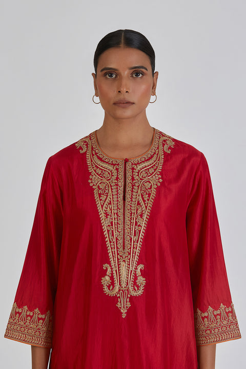 Kashida Kurta and Pant-Red