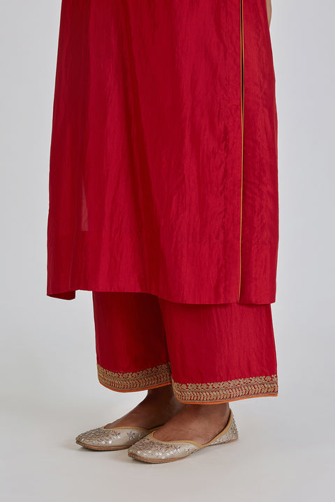 Kashida Kurta and Pant-Red