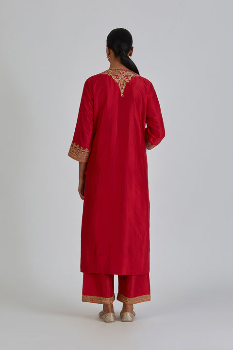 Kashida Kurta and Pant-Red