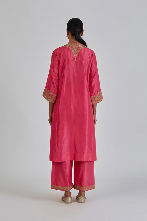 Kashida Kurta and Pant-Pink