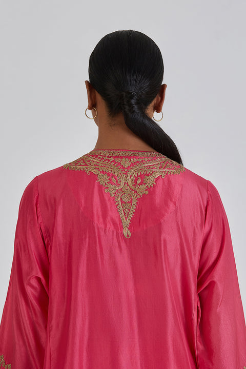 Kashida Kurta and Pant-Pink