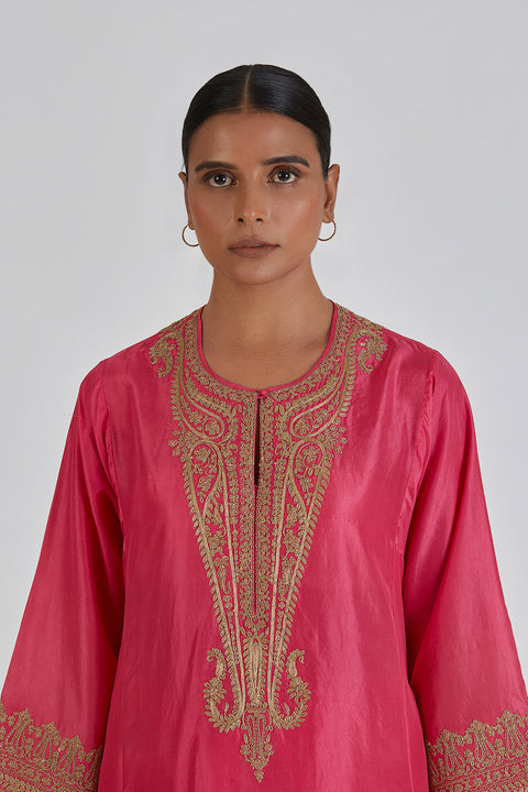 Kashida Kurta and Pant-Pink
