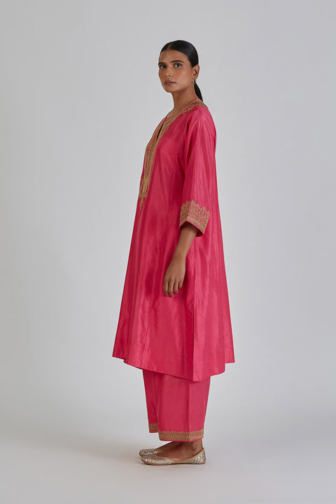 Kashida Kurta and Pant-Pink