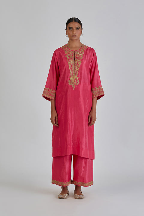 Kashida Kurta and Pant-Pink
