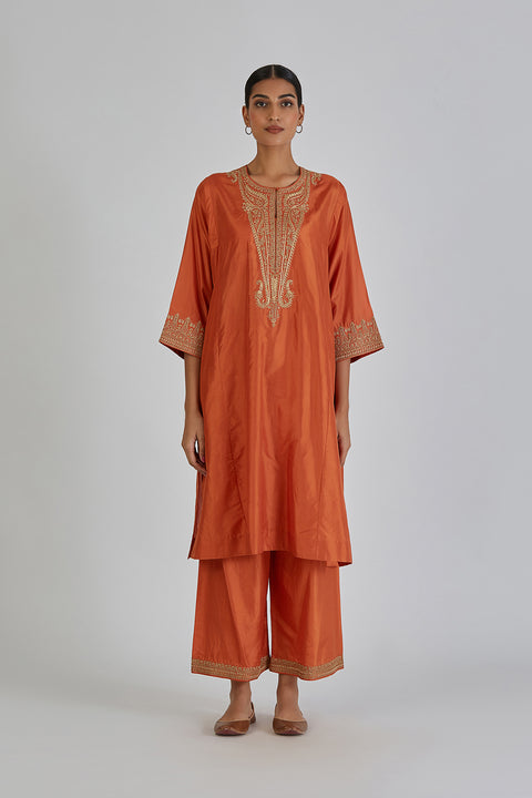 Kashida Kurta and Pant-Orange