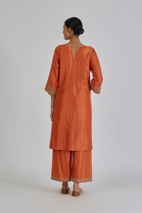 Kashida Kurta and Pant-Orange