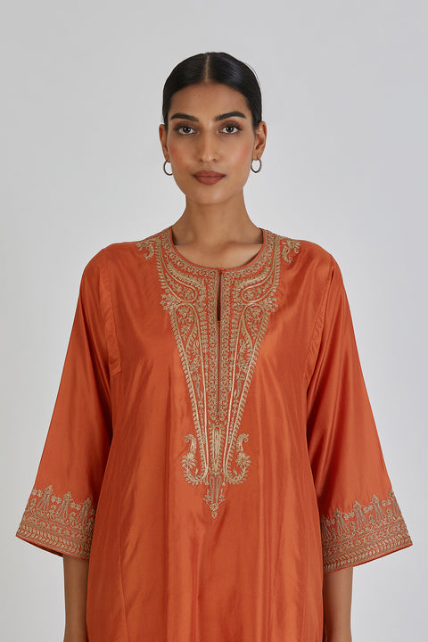 Kashida Kurta and Pant-Orange