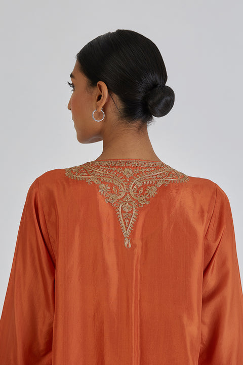 Kashida Kurta and Pant-Orange