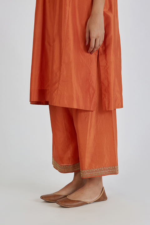 Kashida Kurta and Pant-Orange