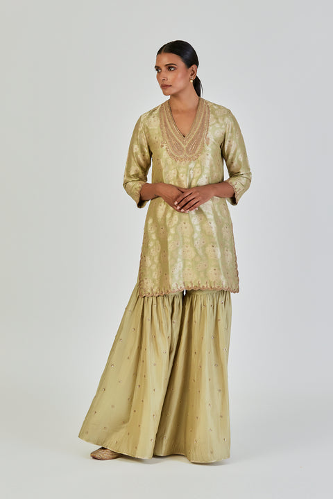 Sureeli Kurta and Sharara-Sea Green