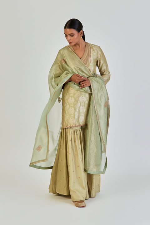 Sureeli Kurta and Sharara-Sea Green