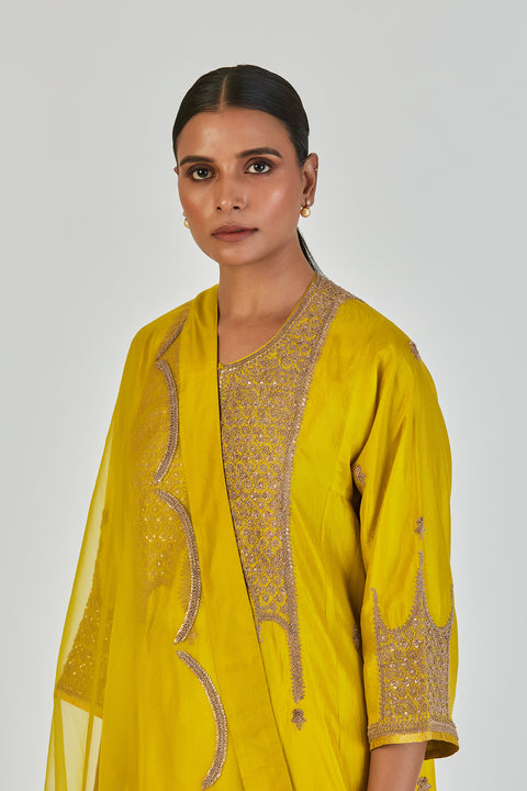 Indrani Kurta and Pant-Light Lime Yellow