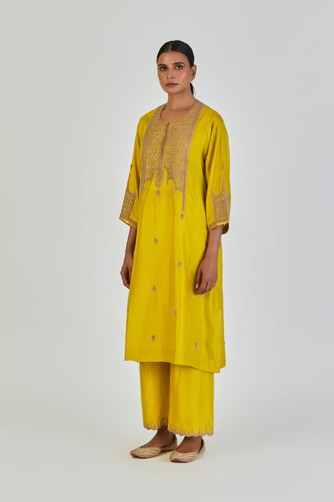 Indrani Kurta and Pant-Light Lime Yellow