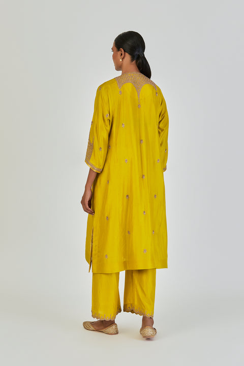 Indrani Kurta and Pant-Light Lime Yellow