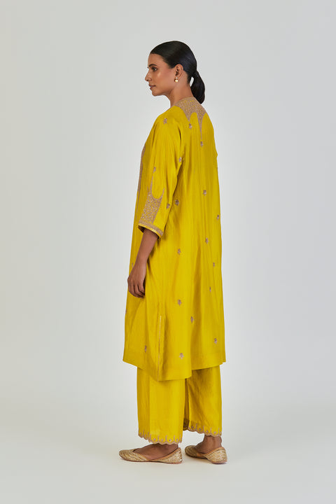 Indrani Kurta and Pant-Light Lime Yellow