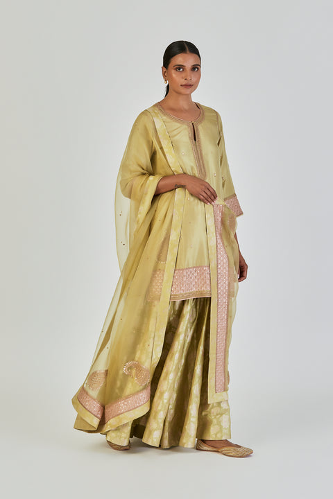 Almas Kurta and Sharara-Sea Green