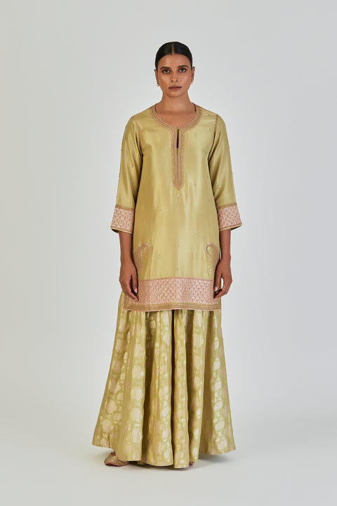 Almas Kurta and Sharara-Sea Green