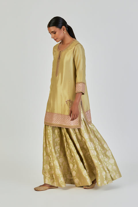 Almas Kurta and Sharara-Sea Green