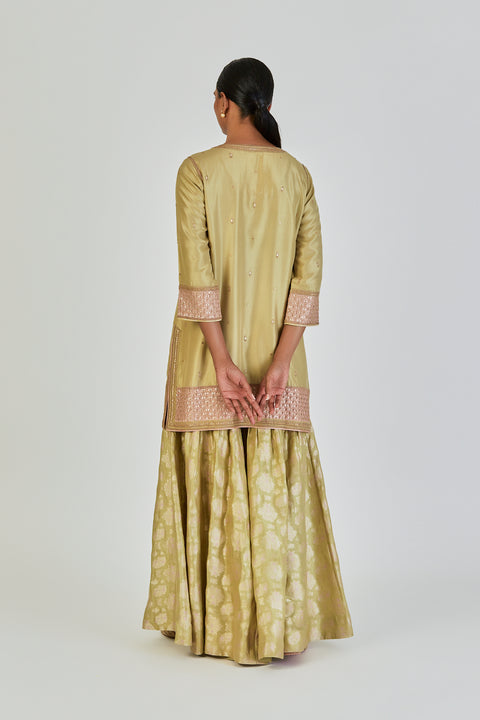Almas Kurta and Sharara-Sea Green