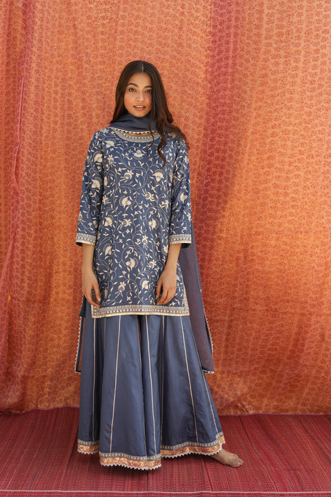Zunaira Kurta and Sharara-Indigo