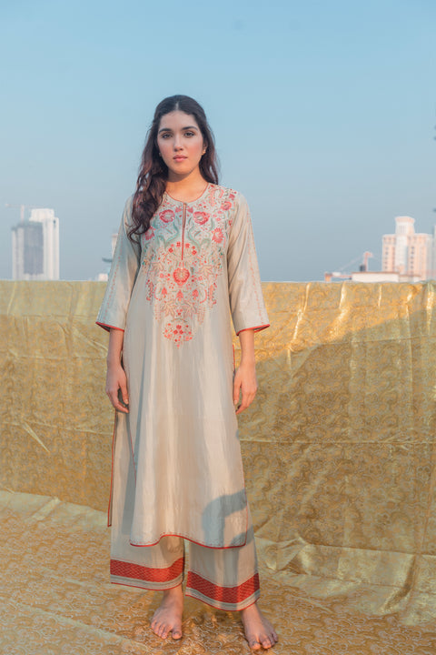 Sunita Kurta and Pant-Sage Blue