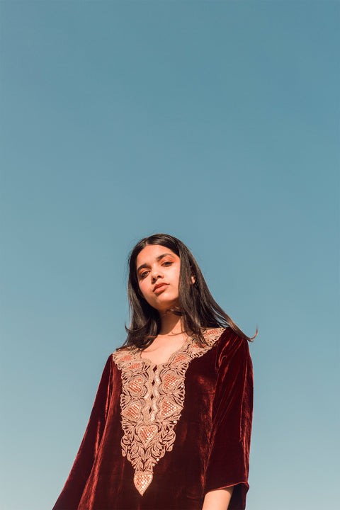 Elham Kurta and Pant-Maroon