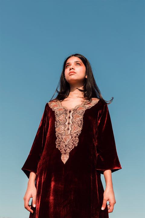 Elham Kurta and Pant-Maroon