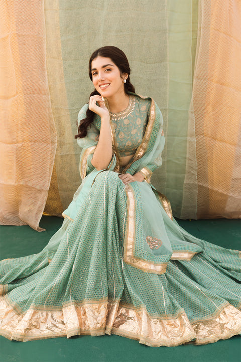 Meera Lehenga Set-Sage Blue
