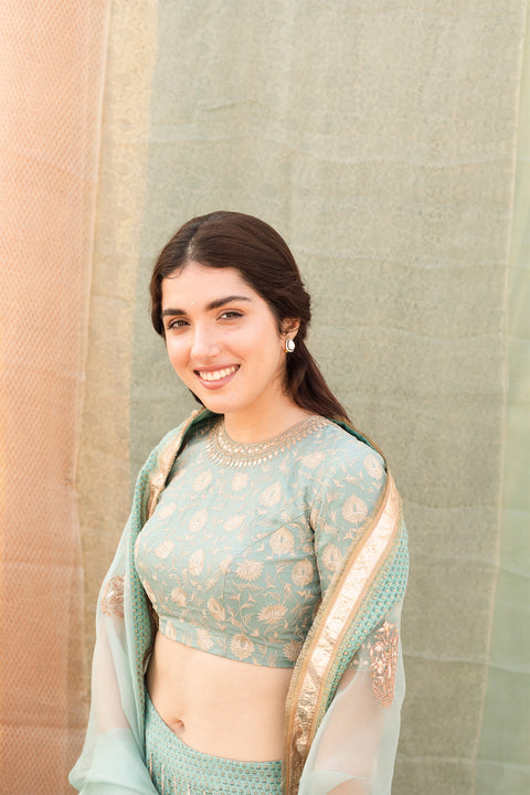 Meera Lehenga Set-Sage Blue